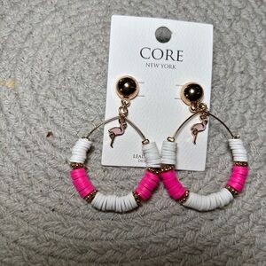 Core New York Pink and White Hoop Earrings Flamingo 1.5” diameter‎